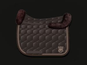 Brown Square Dressage shaped Saddle Pad with front, rear and underside sheepskin