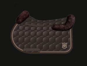 Brown Square All Purpose Saddle Pad with single rope trim and embroidered logo