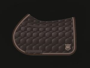 Brown Square Jumping shaped Saddle Pad with single rope trim and embroidered logo