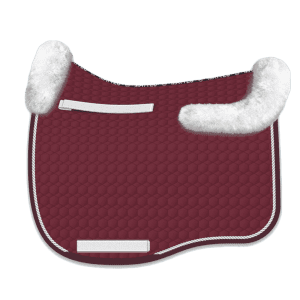 Burgundy Dressage Cotton Eurofit Sheepskin Saddle Pad with white Sheepskin front and rear and white rope trim