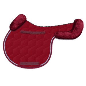 Burgundy Velvet Sheepskin Jumping Numnah with light blue rope trim