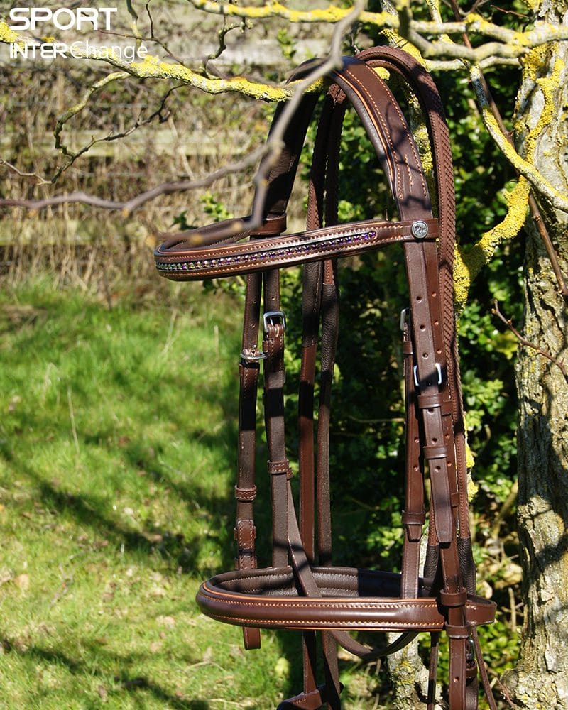 Brown Leather Plain Full Size bridle with rust piping