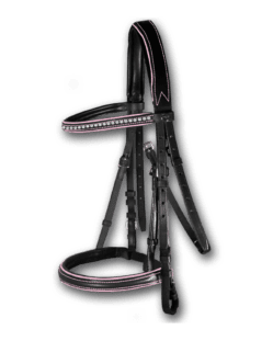 Crystal Bridle Black with Baby Pink Piping
