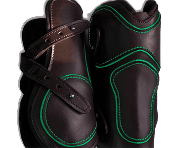 Brown Leather Fetlock Boots with Hunter Green Piping and Stitching