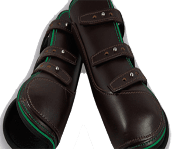 Brown Leather Tendon Boots with Hunter Green Piping and Stitching