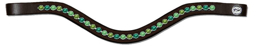Brown Leather Tyffany Browband with Green Swarovski crystals