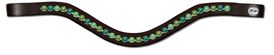 Green Tack Brown Leather Tyffany Browband with Green Swarovski crystals