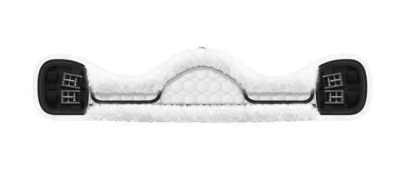 Asymmetric Dressage Girth in White with White Sheepskin