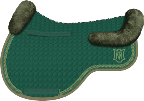 Mattes Eurofit Green Cotton Jumping Saddle pad with Olive Lambskin front and rear