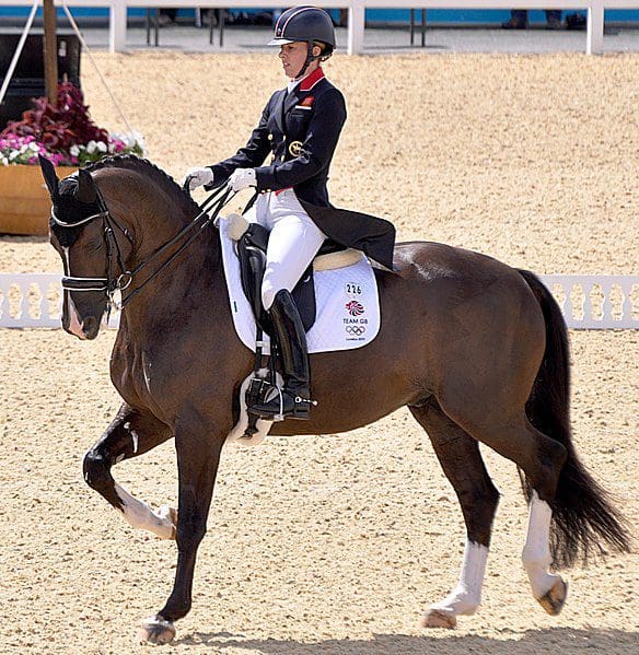 Charlotte Dujardin riding in an Olympic Dressage Competition