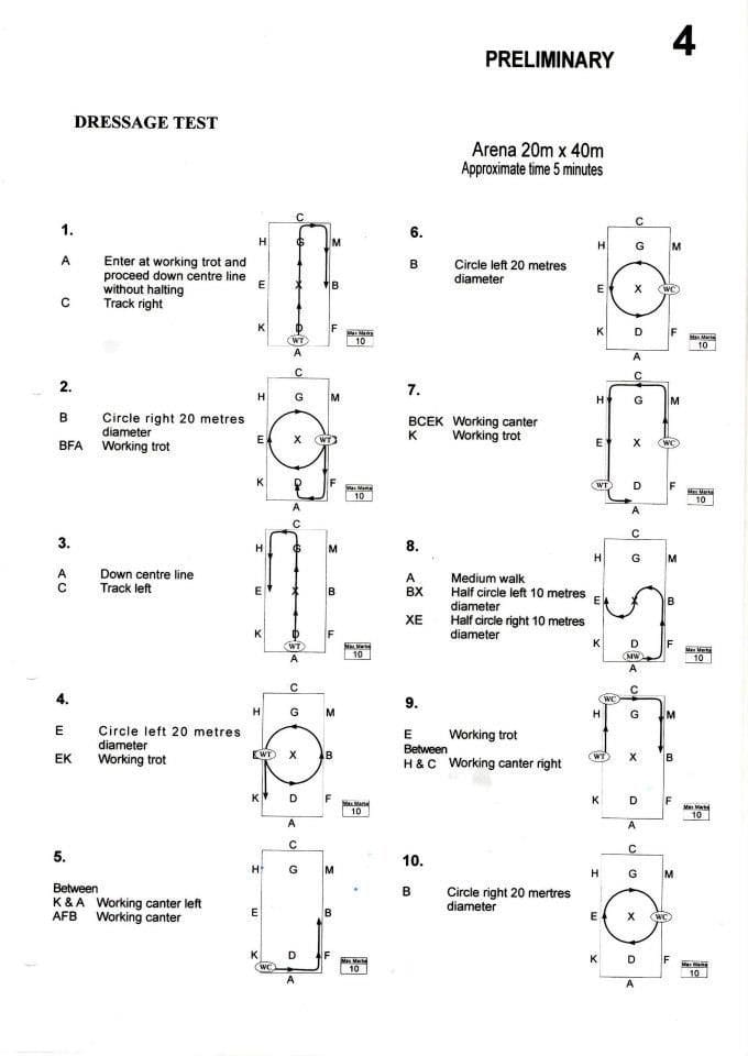 A copy of a preliminary dressage test