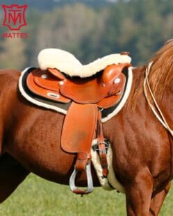 Mattes Western Sheepskin seat saver with Pommel Cut Out and round barrel saddle pad