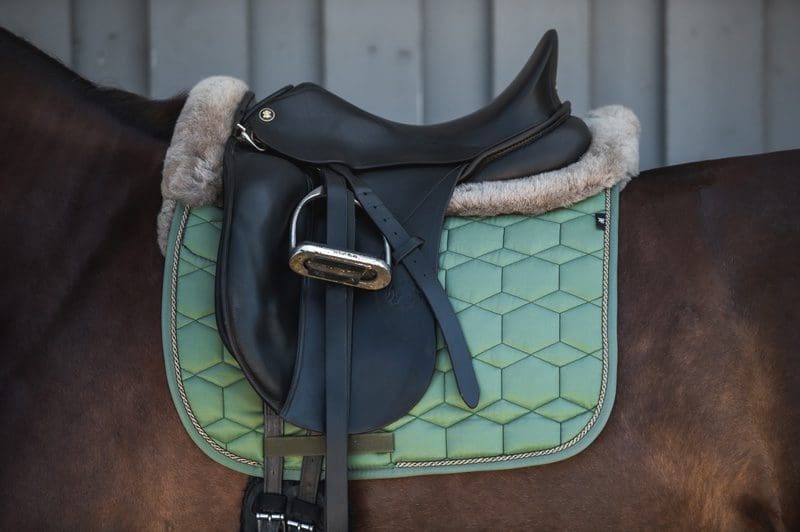 fitted saddle pad with saddle and girth