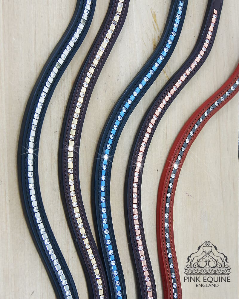 Cwell Equine Frontalino Cristalli 3 Anelli Per Cavallo | Nero Con Swarovski Lucidi | Testiera Pelle Imbottita Per Dressage