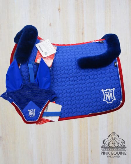 matching english saddle pad sets the Royal Blue Mattes Saddle Pad and Ear Bonnet Set