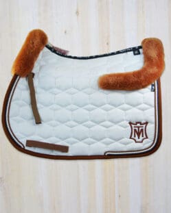 Mattes All Purpose Saddle Pad in White with Cognac Sheepskin and Crystal Strass Piping - Large Size