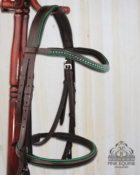 pink equine hunter green wave crystal bridle 1