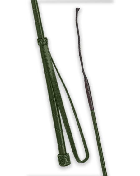 Fleck Spiral Leather Crop Whip Dark Green