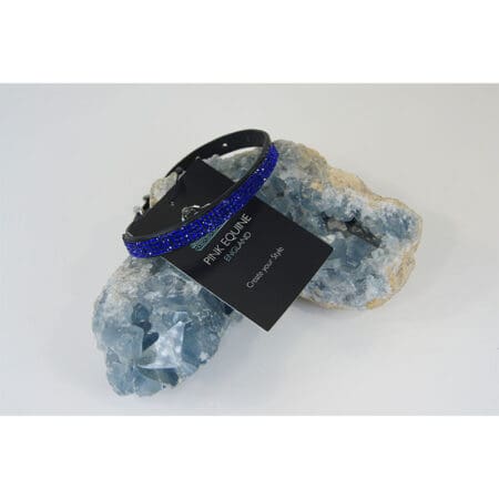 Dog Collar Leather straight Saphire Crystals 25cm