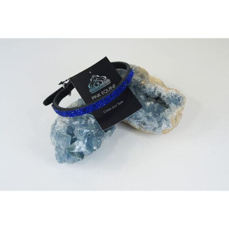 Dog Collar Leather straight Saphire Crystals