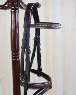 Pony Bridle -  Brown Leather Crystal English Flash -baby pink piping