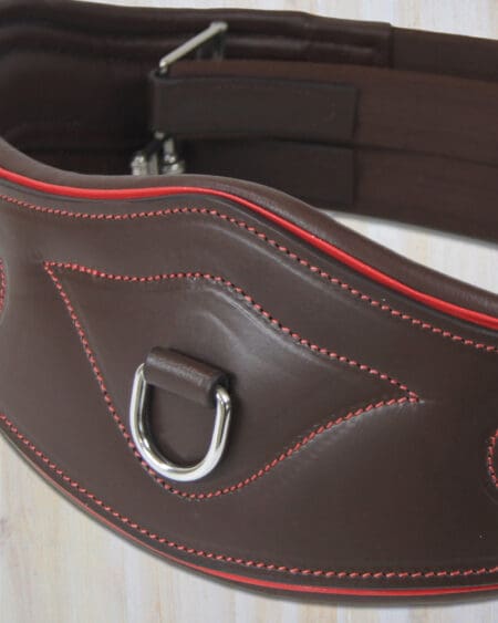 Pink Equine Ergonomic Girth Brown Red 135cm Close Up