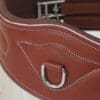 Pink Equine Ergonomic Leather Girth Tan with White Piping 135cm 2 Pink Equine Ergonomic Girth Tan White 135cm Close up