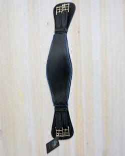 Pink Equine Leather Anatomical Dressage Girth - Black with Royal Blue Piping 65cm