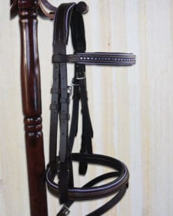 Pony Bridle -  Brown Leather Crystal English Flash -lilac piping