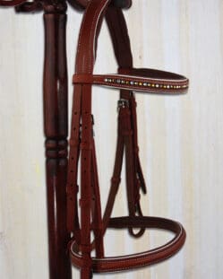 Full Bridle - Tan Leather Crystal English without Flash -white piping