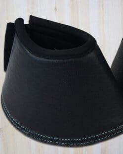 Pink Equine Leather Bell Boots Black with Teal Stitching Full Size