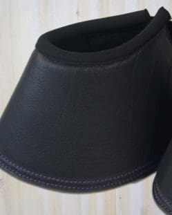 Pink Equine Leather Bell Boots Black with Violet Stitching Full Size
