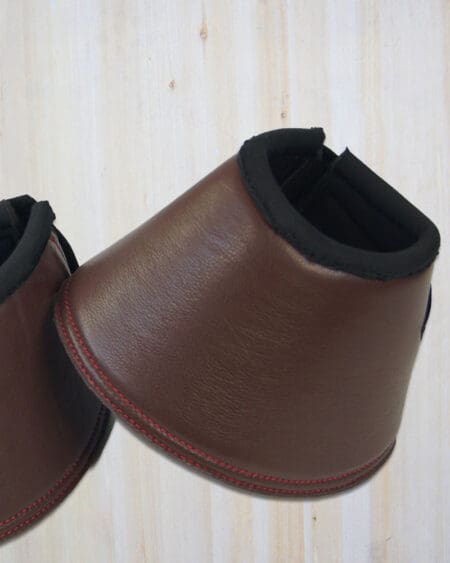 Sport Leather Bell Boots Full Brown with Red Stitching Close up