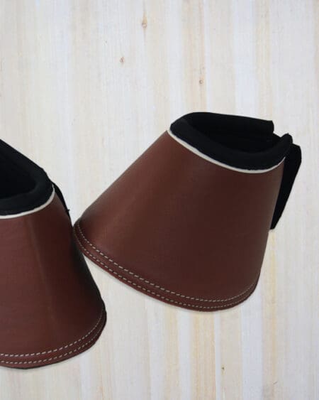 Sport Leather Bell Boots Full Tan with White Stitching Close Up