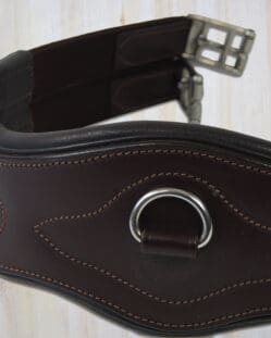Pink Equine Ergonomic Leather Pony Girth Brown with Brown Piping 90cm
