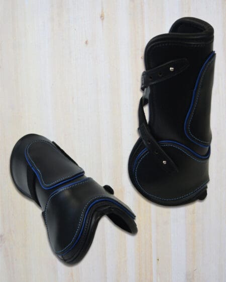 Sport Leather Fetlock Boots Black with Royal Blue Piping Full