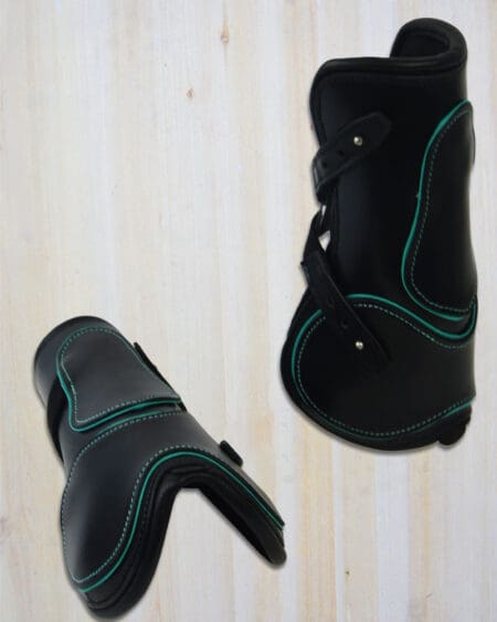 Sport Leather Fetlock Boots Black with Teal Piping Full