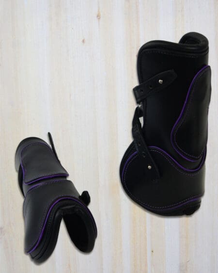 Sport Leather Fetlock Boots Black with Violet Piping Full