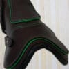 Sport Leather Fetlock Boots Brown with Hunter Green Piping Close up