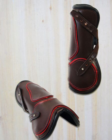 Sport Leather Fetlock Boots Brown with Red Piping Full