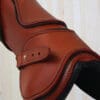 Sport Leather Fetlock Boots Tan with Black Piping Close up