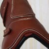 Sport Leather Fetlock Boots Tan with White Piping Close up