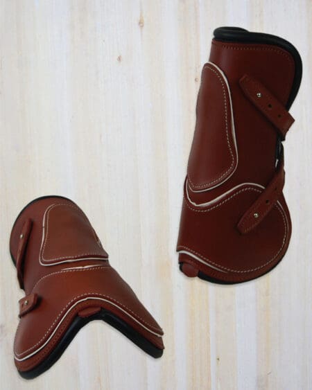Sport Leather Fetlock Boots Tan with White Piping Full