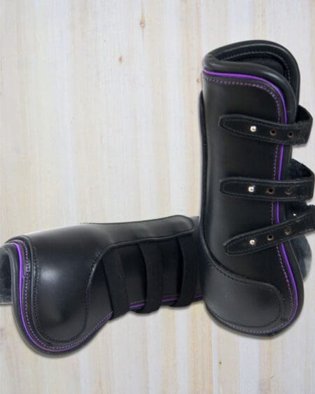Sport Leather Tendon Boots Black with Violet Piping