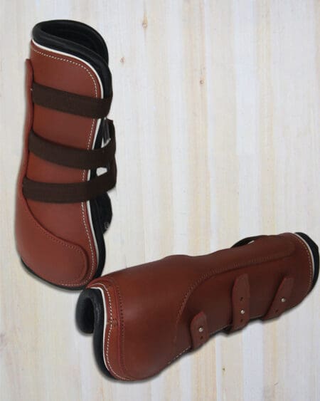 Sport Leather Tendon Boots Tan with White Piping Full