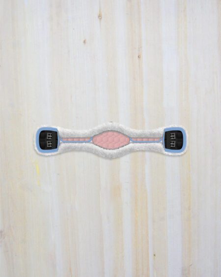 Mattes Cotton Anatomic Sheepskin Girth 60cm - Pink Blue White 1 Cotton Anatomic 60cm Blush Pink Blue Binding White Sheepskin