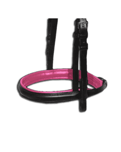 Pony Size - Black Leather Plain (No Flash) Noseband - Hot Pink