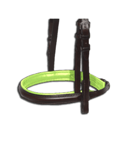 Small Pony Size - Brown Leather Plain (No Flash) Noseband - Kiwi Green