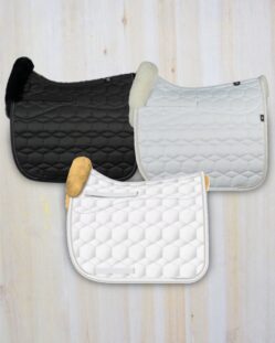 white sheepskin dressage saddle pad